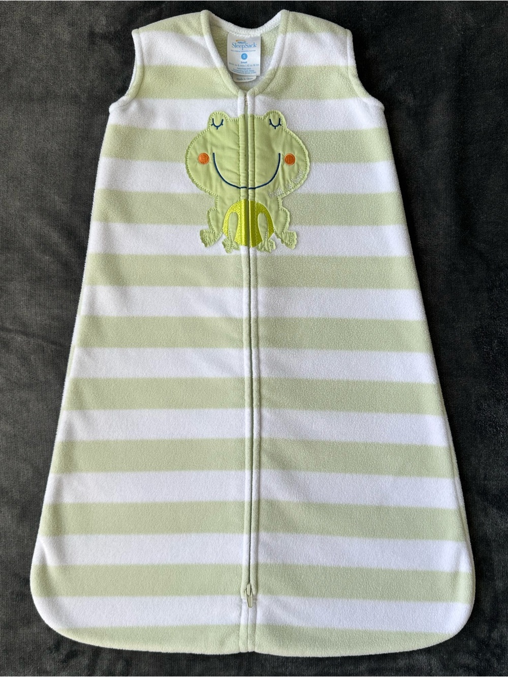 HALO Green & White Striped Fleece Sleep Sack with Frog Appliqué